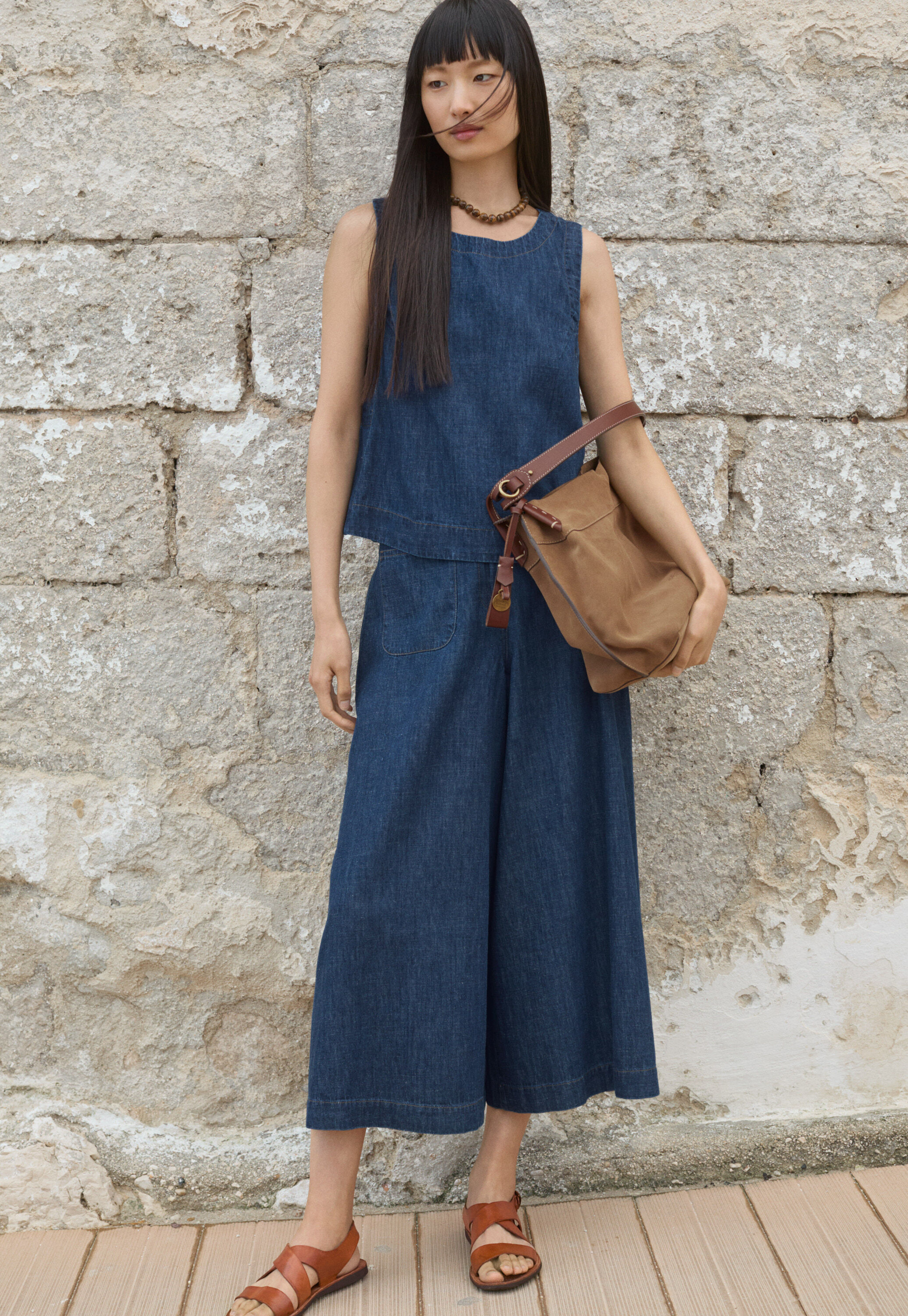 Indigo-gef&auml;rbtes &auml;rmelloses Oberteil, Dunkles Denimblau, large