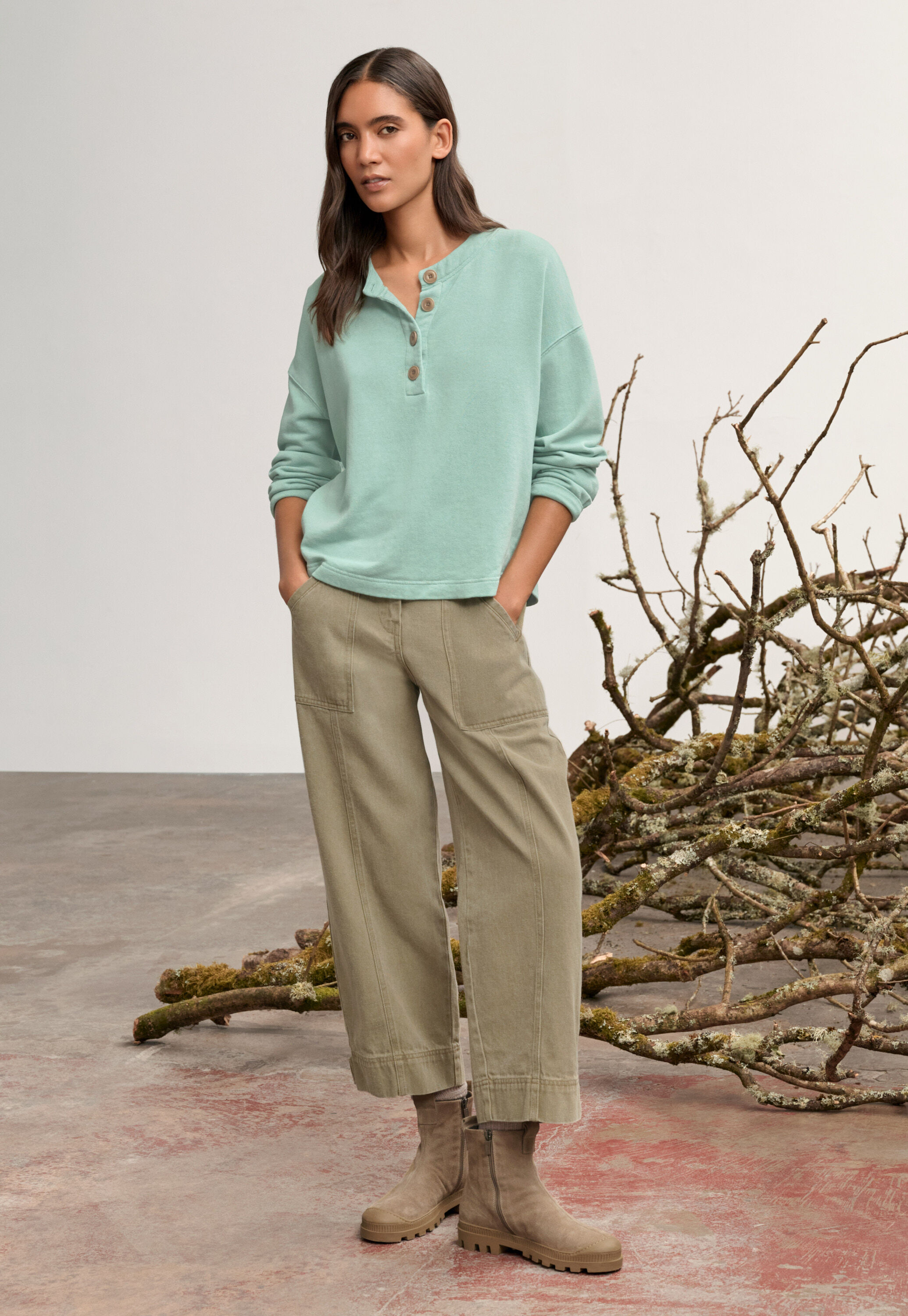 Jersey-Oberteil mit Knopfleiste, Aqua-Jade, large