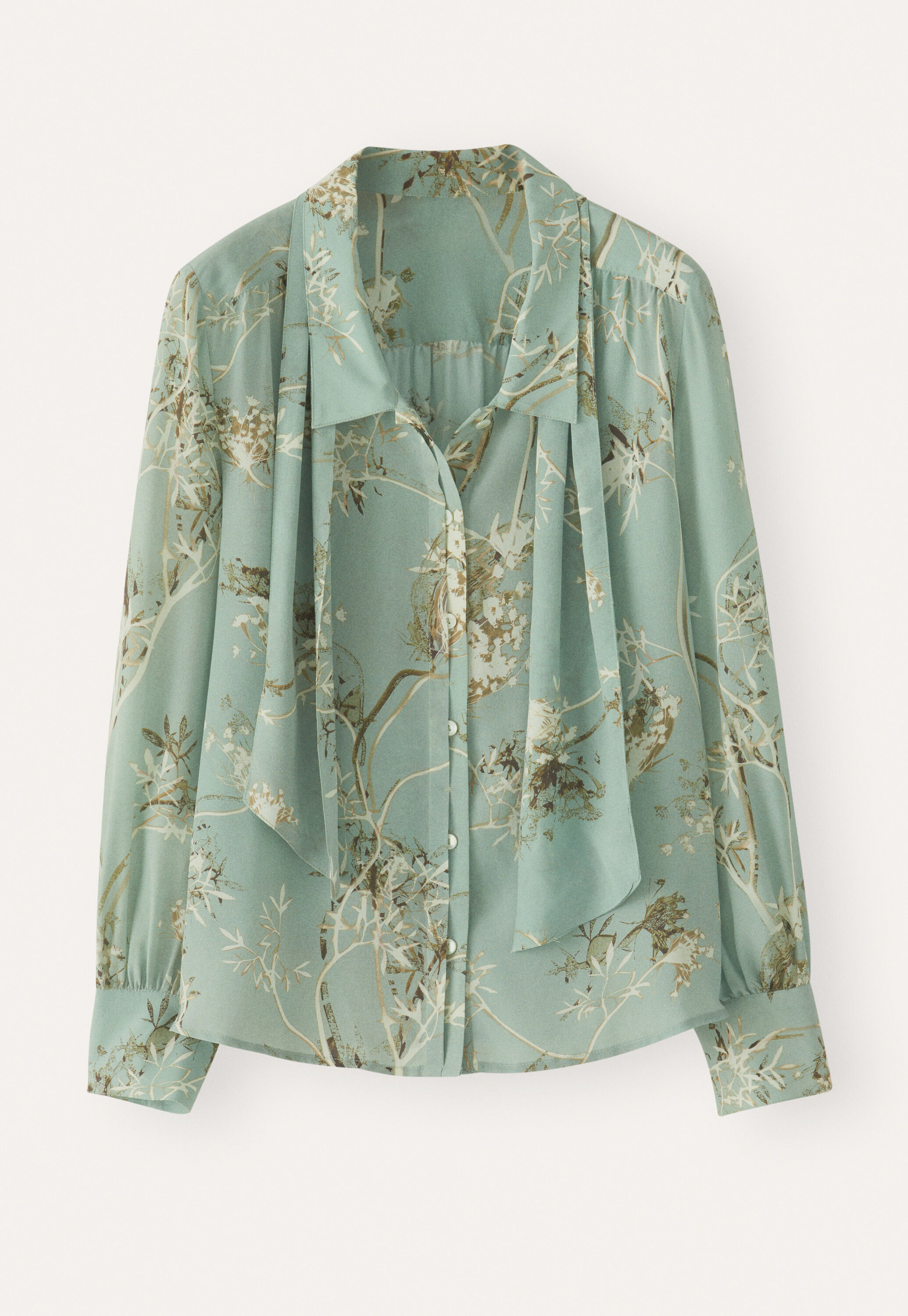 Schluppenbluse mit Print, Aqua, large
