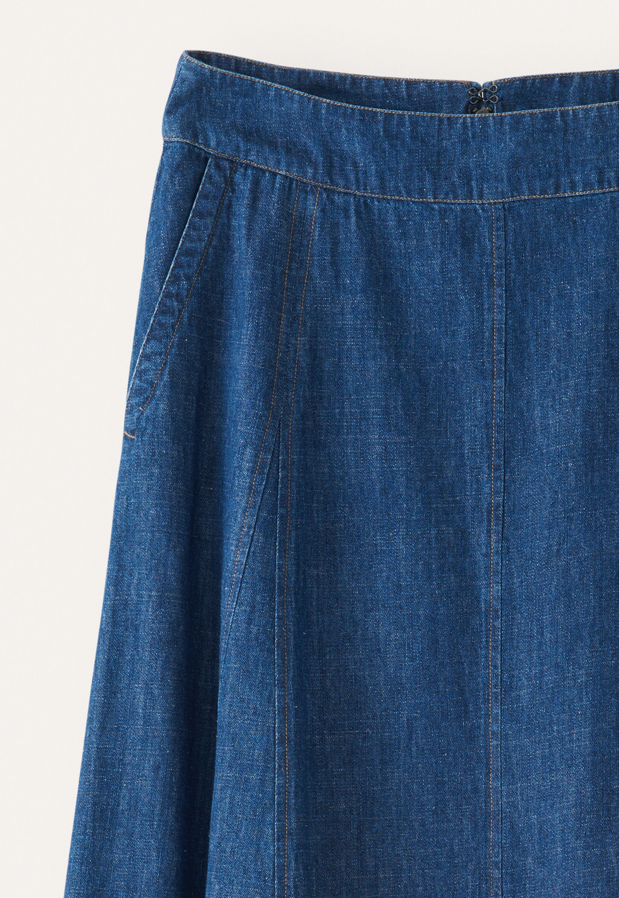 Indigo-gef&auml;rbter Rock mit Godets, Dunkles Denimblau, large