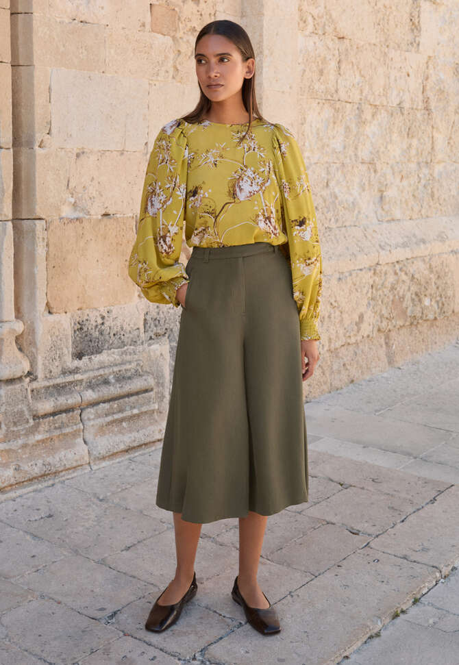 Print-Bluse mit gerafften &Auml;rmeln, Chartreuse, completeTheLook