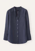 Lange Bluse mit Latzeinsatz, Blau/Braun, webstill