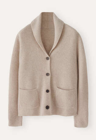 Cardigan mit Schalkragen, Ecru/Rehbraun, webstill