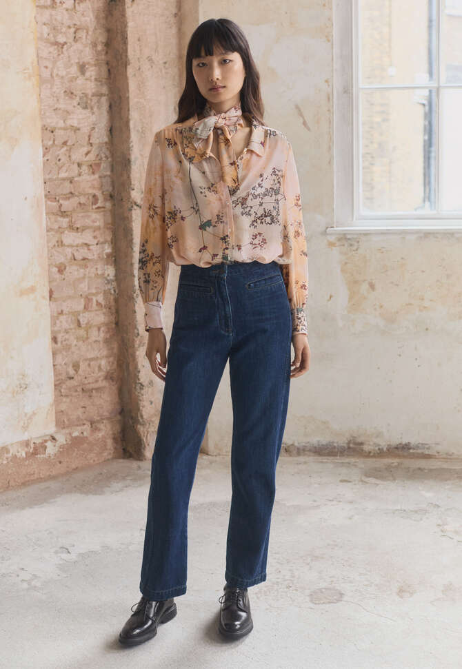 Schluppenbluse mit Print, Pfirsichrosa, completeTheLook