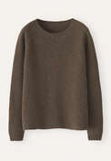 Gerippter Pullover mit Rundhalsausschnitt, Erdbraun, webstill