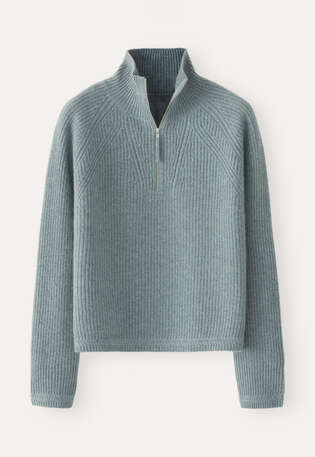 Pullover mit Frontrei&szlig;verschluss, Lagune, webstill
