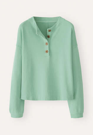 Jersey-Oberteil mit Knopfleiste, Aqua-Jade, webstill