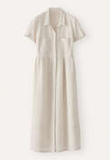 Kleid mit geraffter Taille, Blasses Naturbeige, webstill