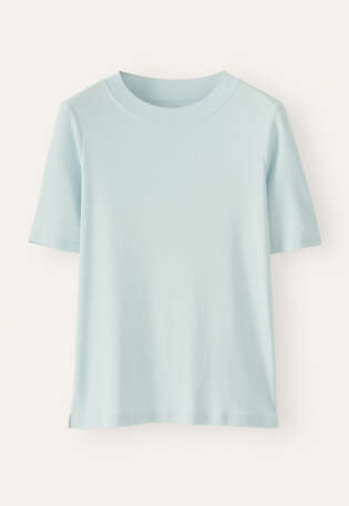 T-Shirt aus Seide und Baumwolle, Aqua-Nebel, webstill