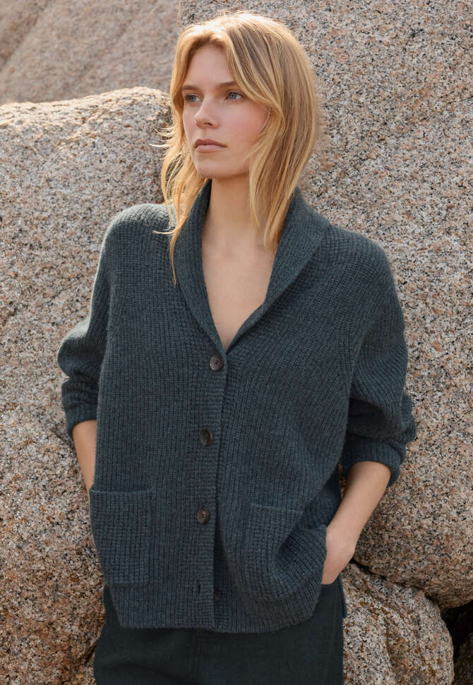 Cardigan mit Schalkragen, Petrol-Schiefer, completeTheLook
