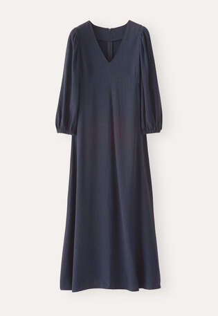 Langes Kleid mit V-Ausschnitt, Mitternacht, webstill