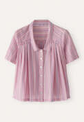 Gestreifte Bluse mit Falten, Veilchenrosa, webstill