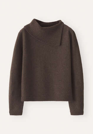 Pullover mit Schlitzkragen, Dunkelbraun, webstill