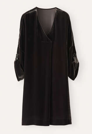 Samtkleid mit V-Ausschnitt, Dunkle Maulbeere, webstill