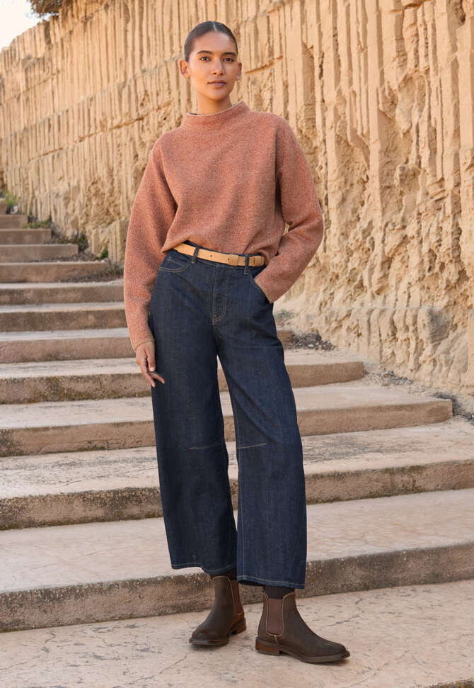 Barrel-Leg-Jeans, Rinse-Waschung, completeTheLook