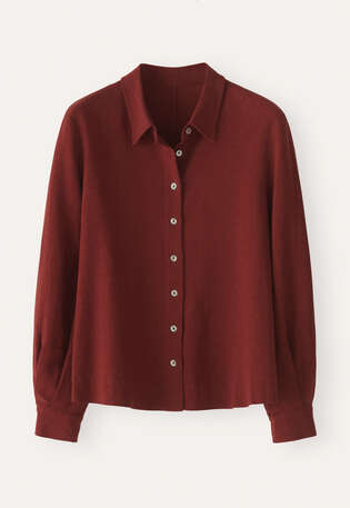 Bluse mit geschwungenen &Auml;rmeln, Granat, webstill