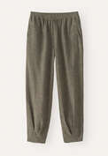 Schmal zulaufende Crinkle-Hose, Schwarz/Rehbraun, webstill