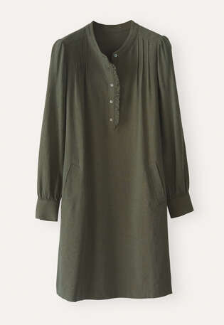 Kleid mit Frontfalten, Dukles Khaki, webstill