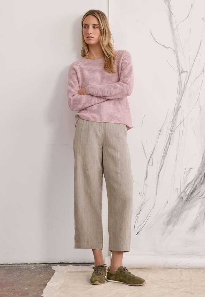 Gerippter Pullover mit Rundhalsausschnitt, Zartes Orchideenrosa, completeTheLook