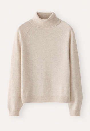 Rollkragenpullover, Ecru/Rehbraun, webstill