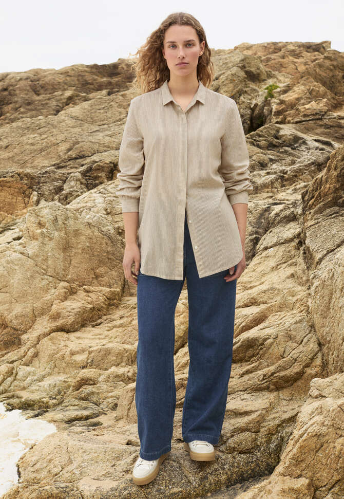Bluse mit geschwungenem Saum, Natur/Flechte, completeTheLook